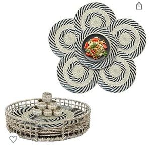 Round seagrass Placemats napkin rings & serving tray Set ATHENA HOME NEW sealed